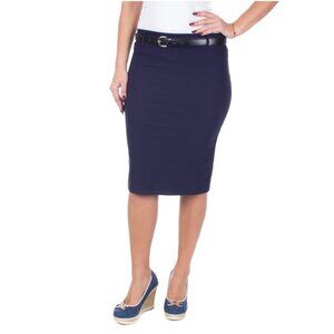 Women Pencil Skirt with Belt, d-3018, Navy, Size S